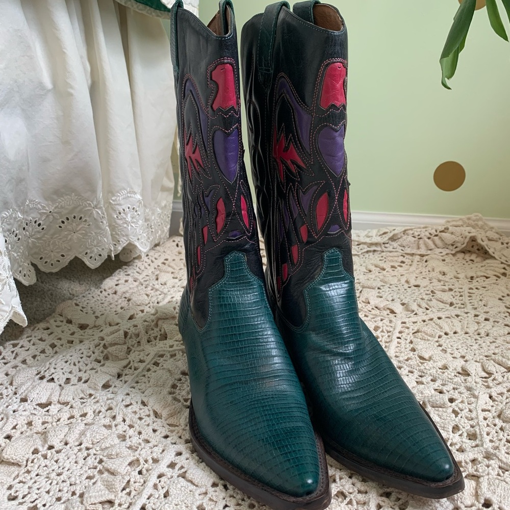 Nine West size 8.5 Purple, Pink, and Turquoise eagle cowboy boots.